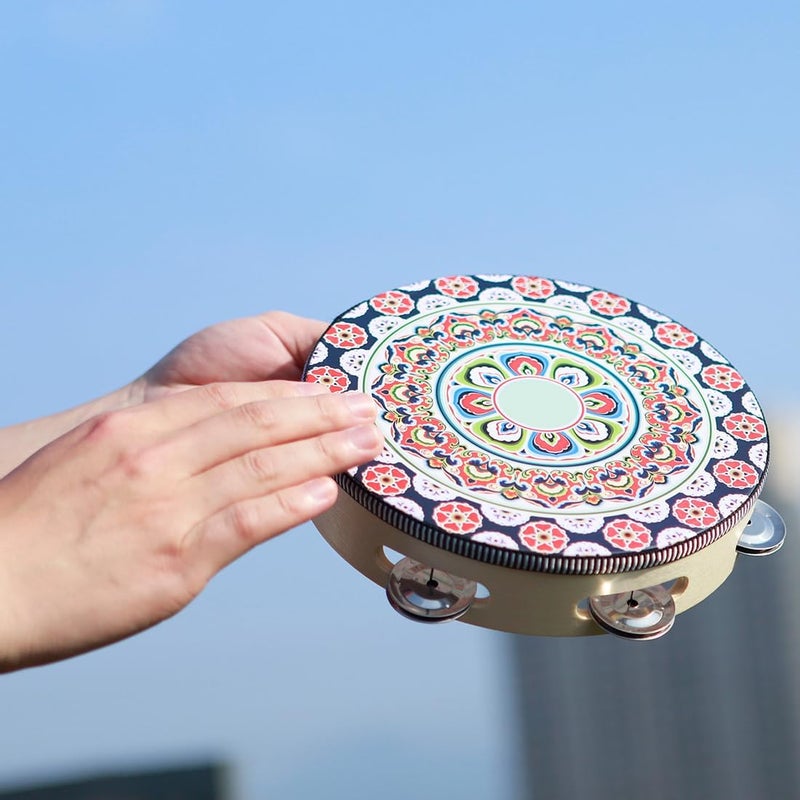 OriGlam 8 Inch Wood Tambourine, Handheld Drum with Metal Jingles, Red - Image 2